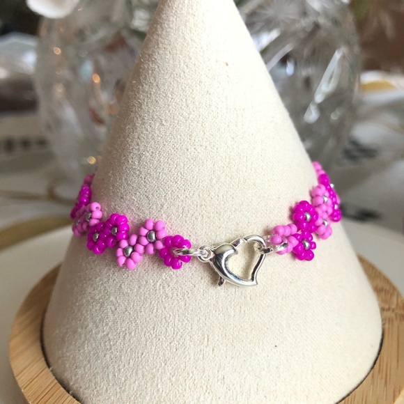 Barbie Bracelet Pink Colors Flowers Daisy Silver fashion minimalist NEW - Picture 4 of 5